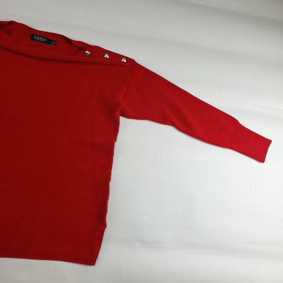Lauren Ralph Lauren Button Sweater Womens Medium Red Long Sleeve Cotton Pullover - Picture 3 of 9